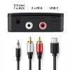 Qoltec Bezprzewodowy transmiter odbiornik Audio HiFi Home&Car | Bluetooth 6.0 | NFC | 2 x RCA | 1 x AUX MiniJack 3.5mm | Mikrofo